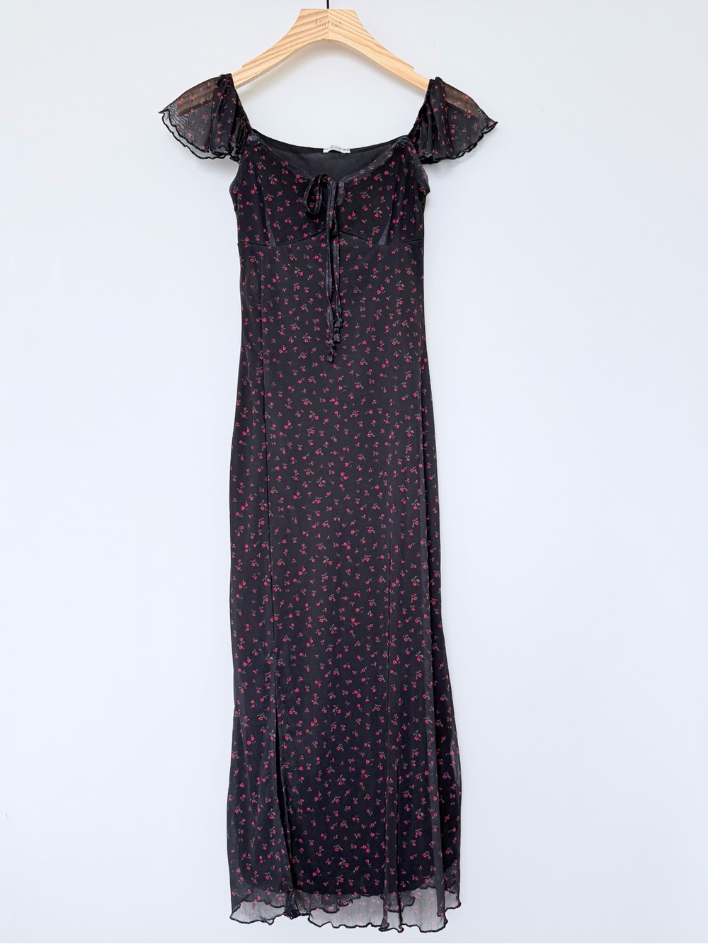 Ardene Mesh Floral Midi Dress Size XS Ruched Slit Coquette Cottagecore - Picture 2 of 14